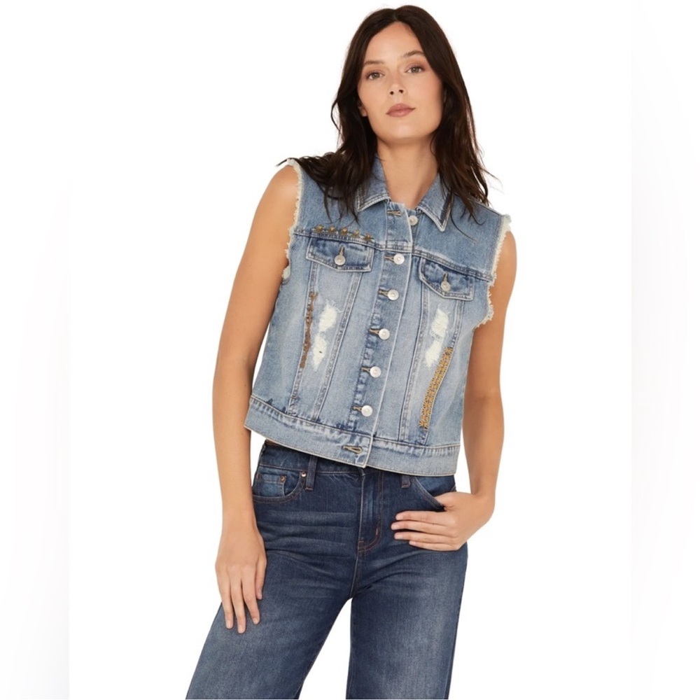 Sleeveless Distressed Light Blue Denim Vest